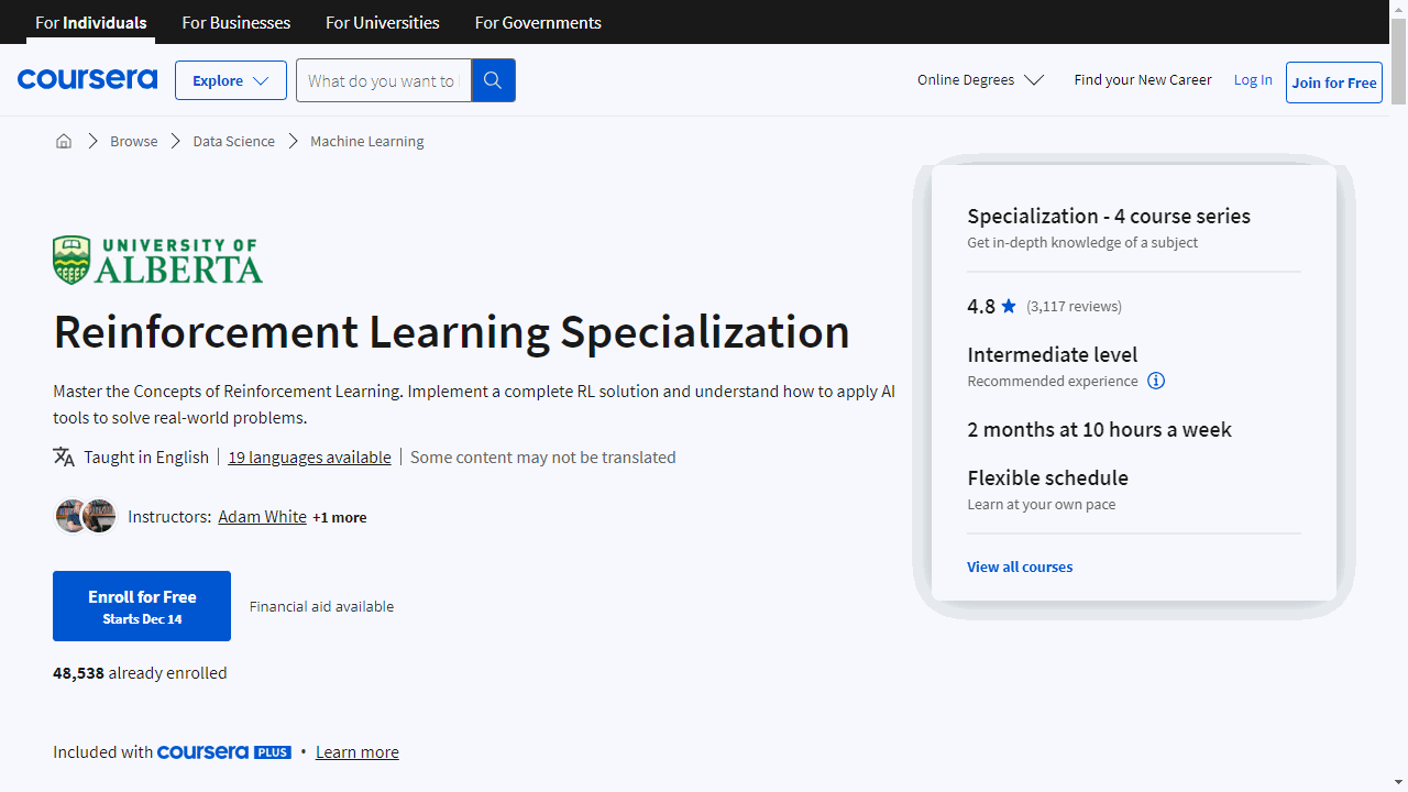 Reinforcement Learning Specialization