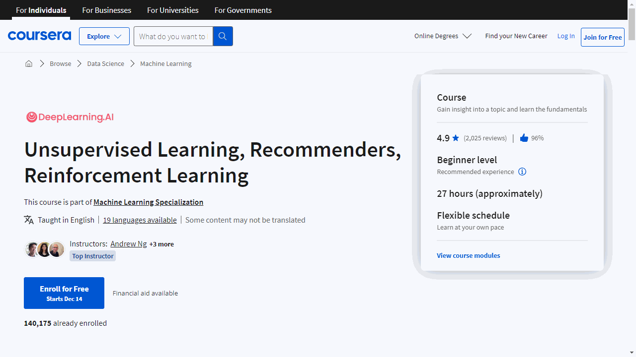Unsupervised Learning, Recommenders, Reinforcement Learning
