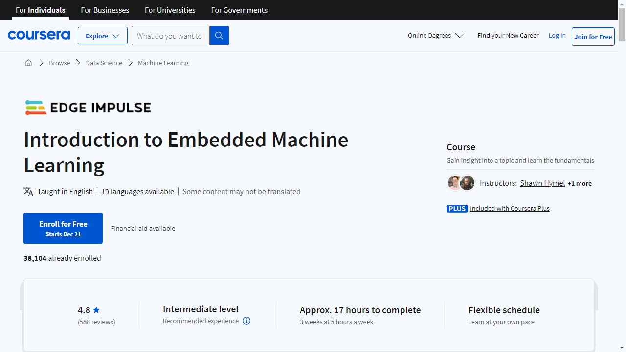 Introduction to Embedded Machine Learning