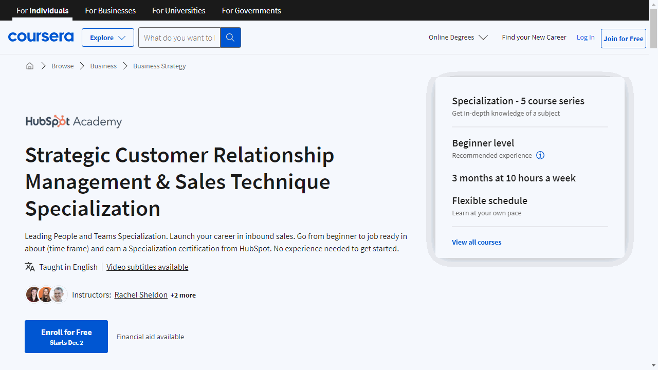Strategic Customer Relationship Management &amp; Sales Technique Specialization