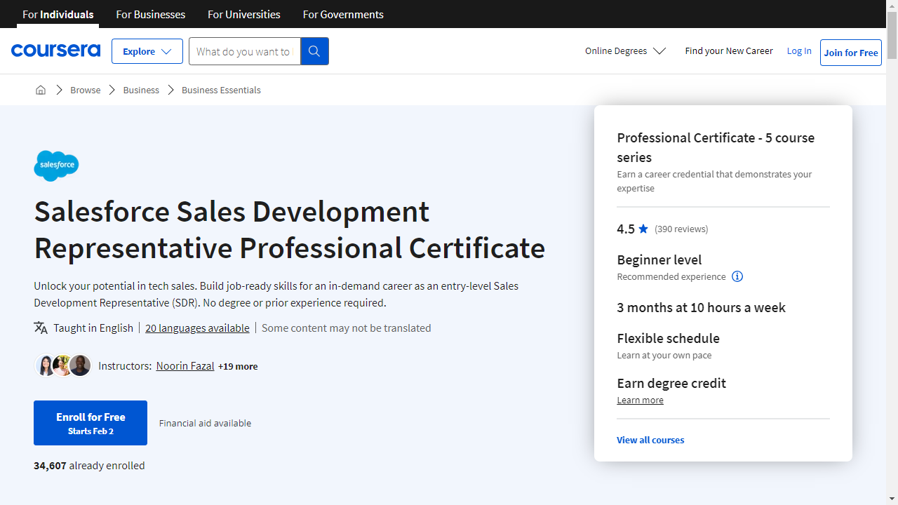 Salesforce Sales Development Representative Professional Certificate