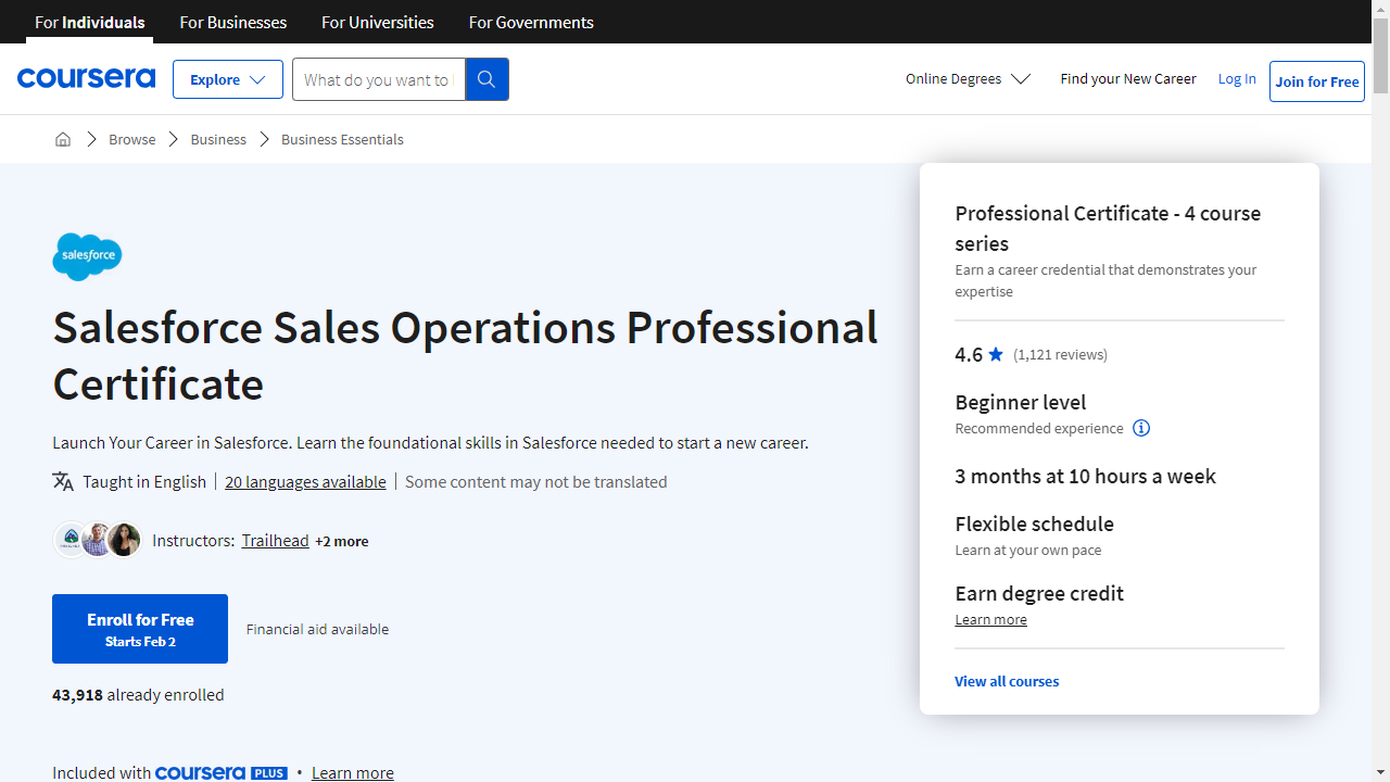 Salesforce Sales Operations Professional Certificate