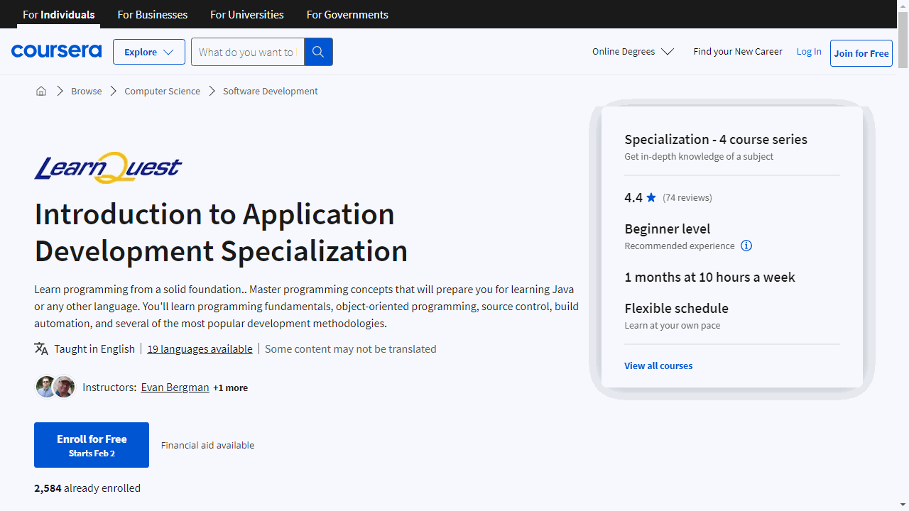 Introduction to Application Development Specialization