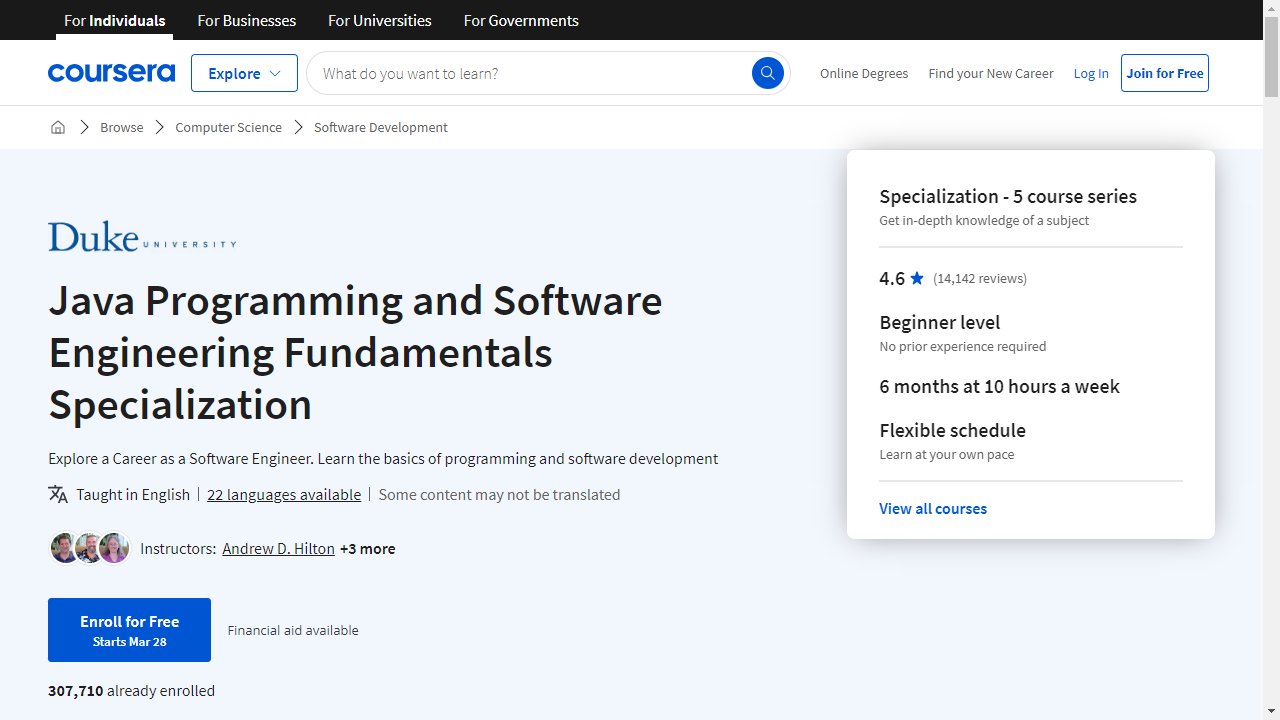 Java Programming and Software Engineering Fundamentals Specialization