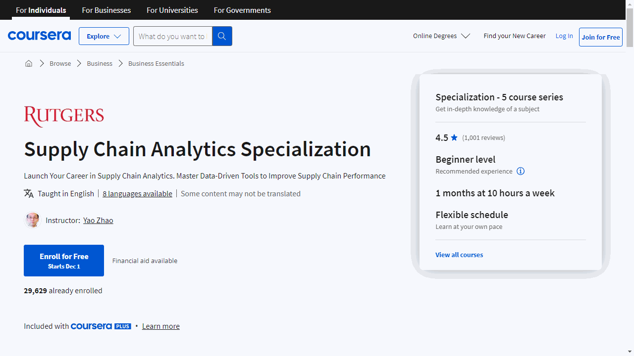 Supply Chain Analytics Specialization