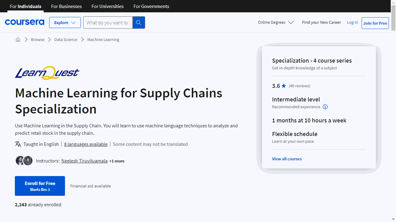 Machine Learning for Supply Chains Specialization