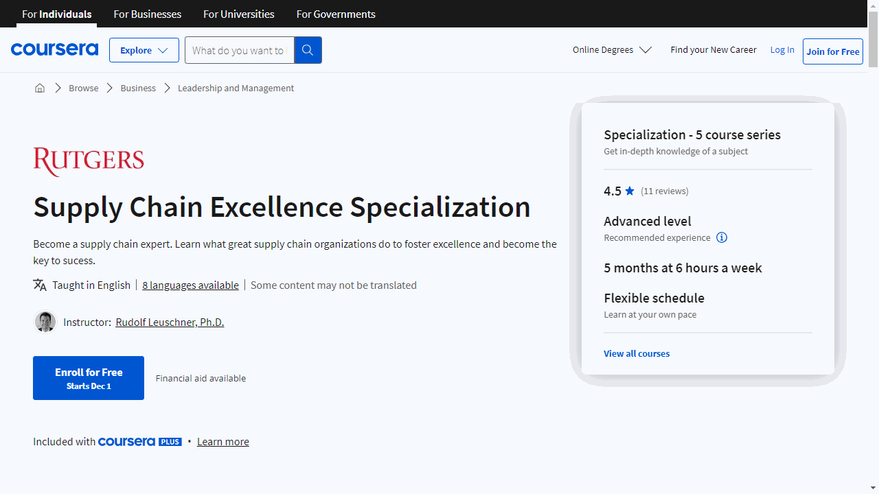 Supply Chain Excellence Specialization