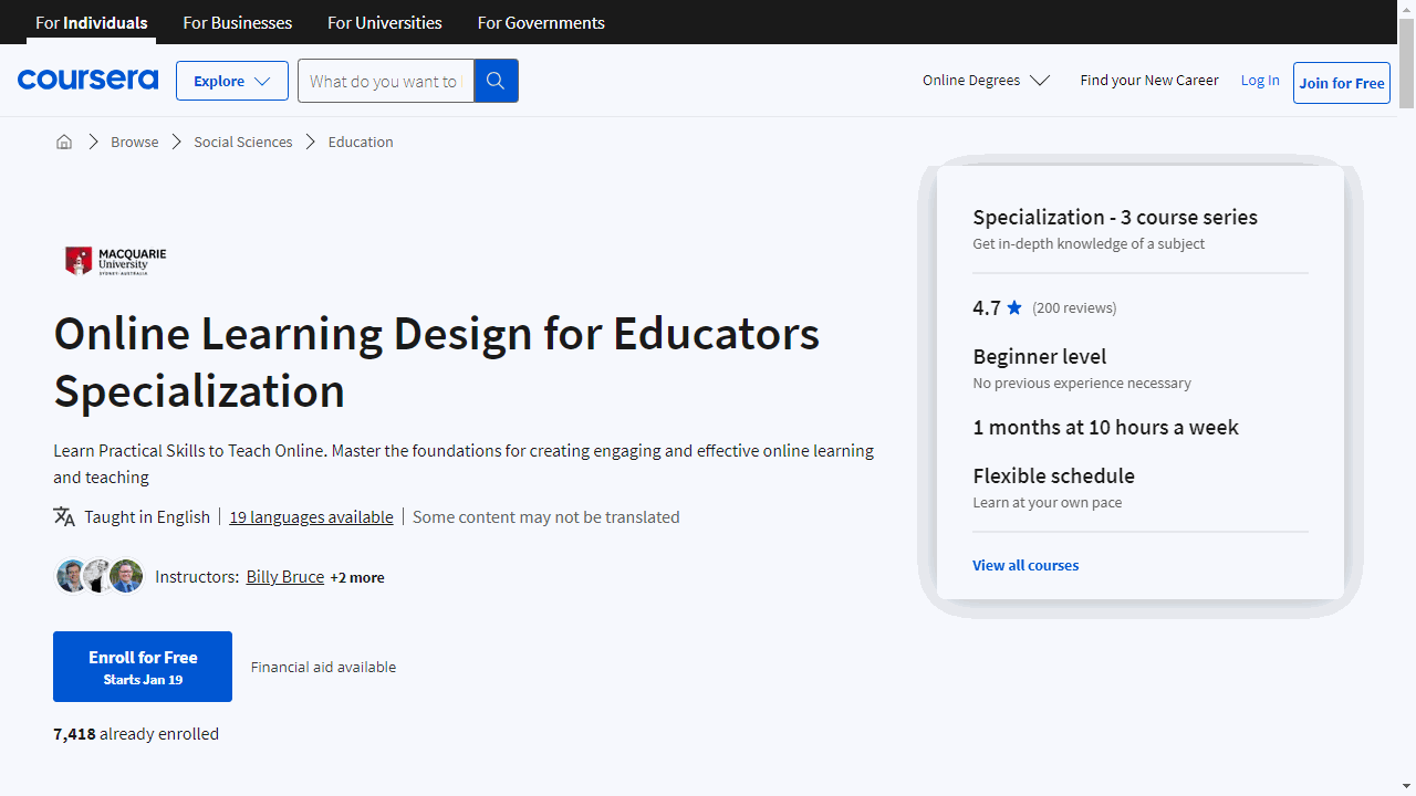 Online Learning  Design for Educators Specialization