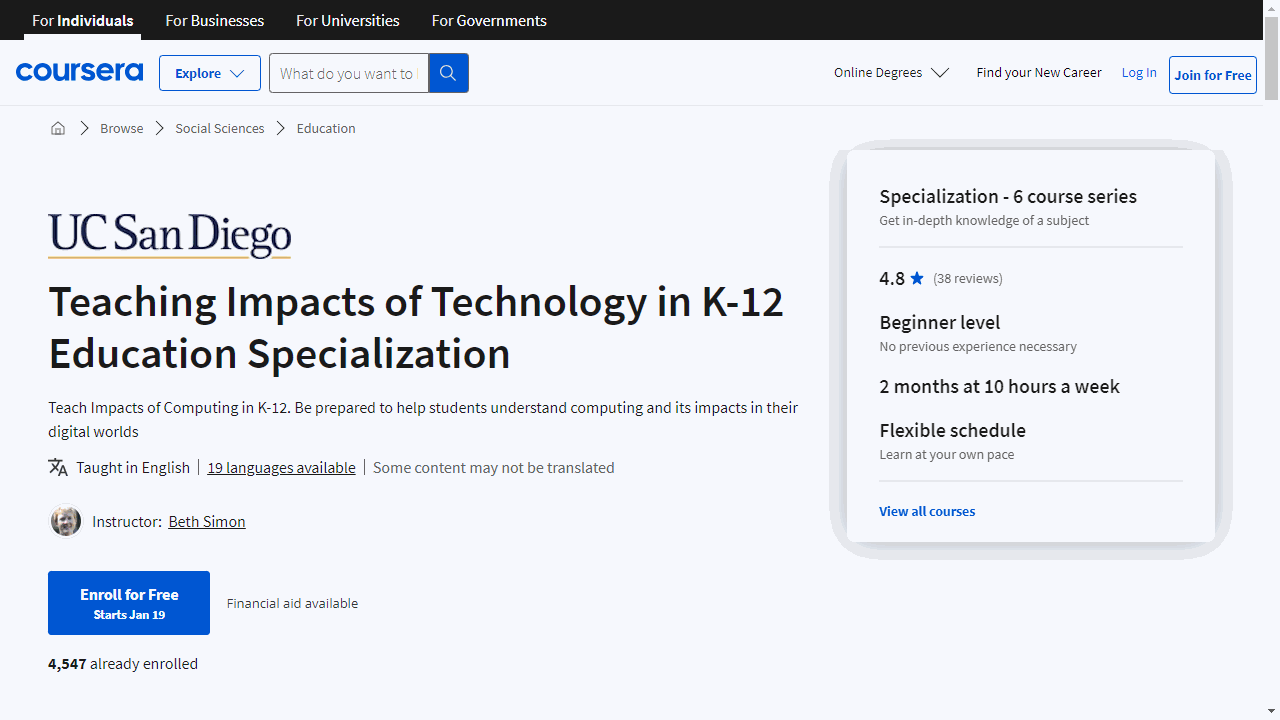 Teaching Impacts of Technology in K-12 Education Specialization