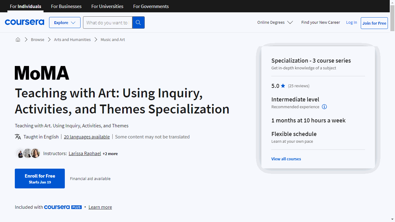 Teaching with Art: Using Inquiry, Activities, and Themes Specialization