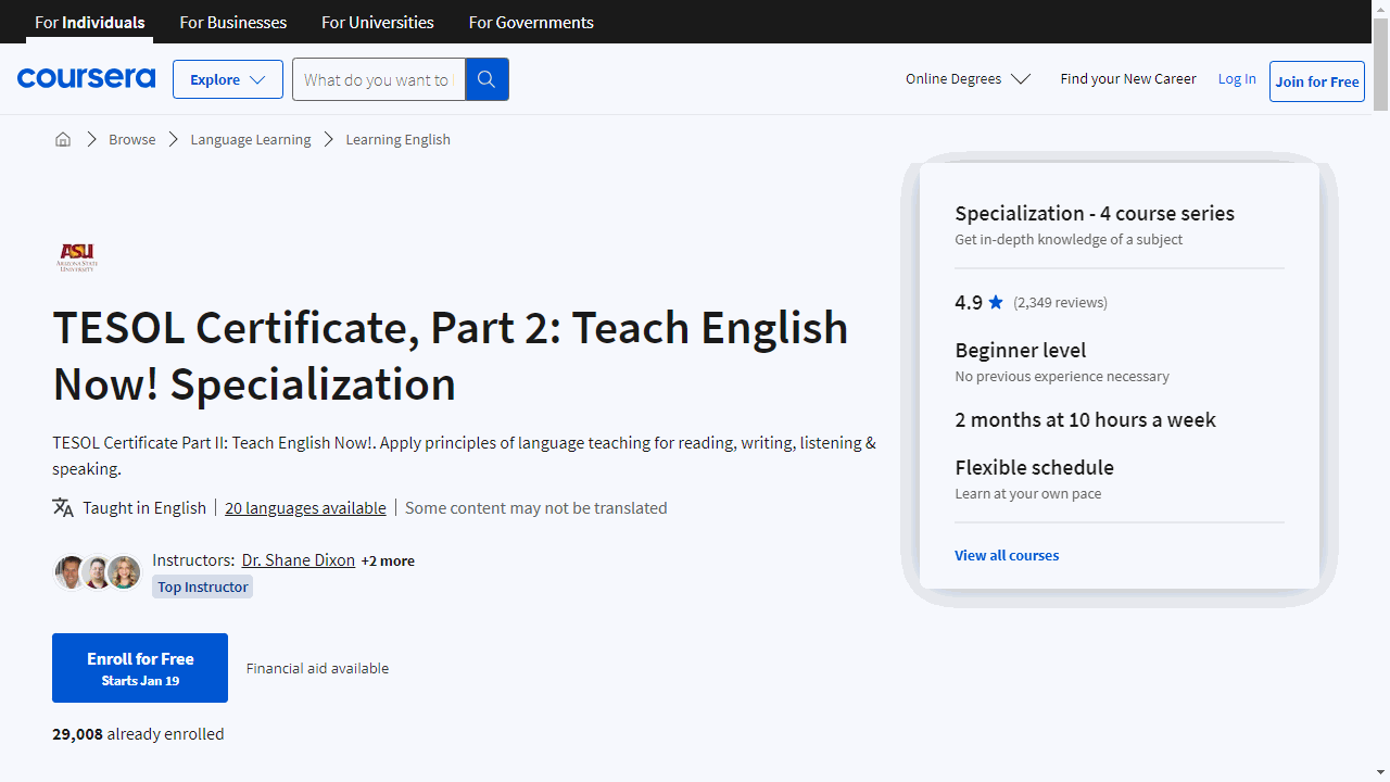 TESOL Certificate, Part 2: Teach English Now! Specialization