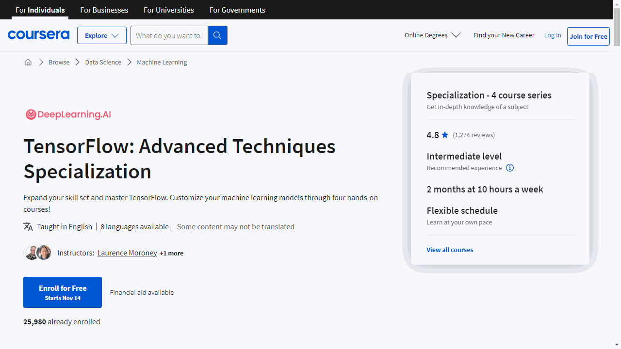 TensorFlow: Advanced Techniques Specialization