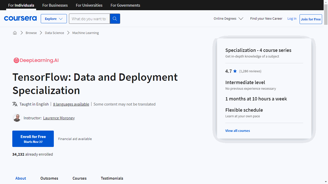 TensorFlow: Data and Deployment Specialization