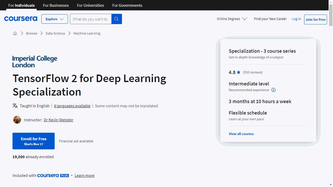 TensorFlow 2 for Deep Learning Specialization