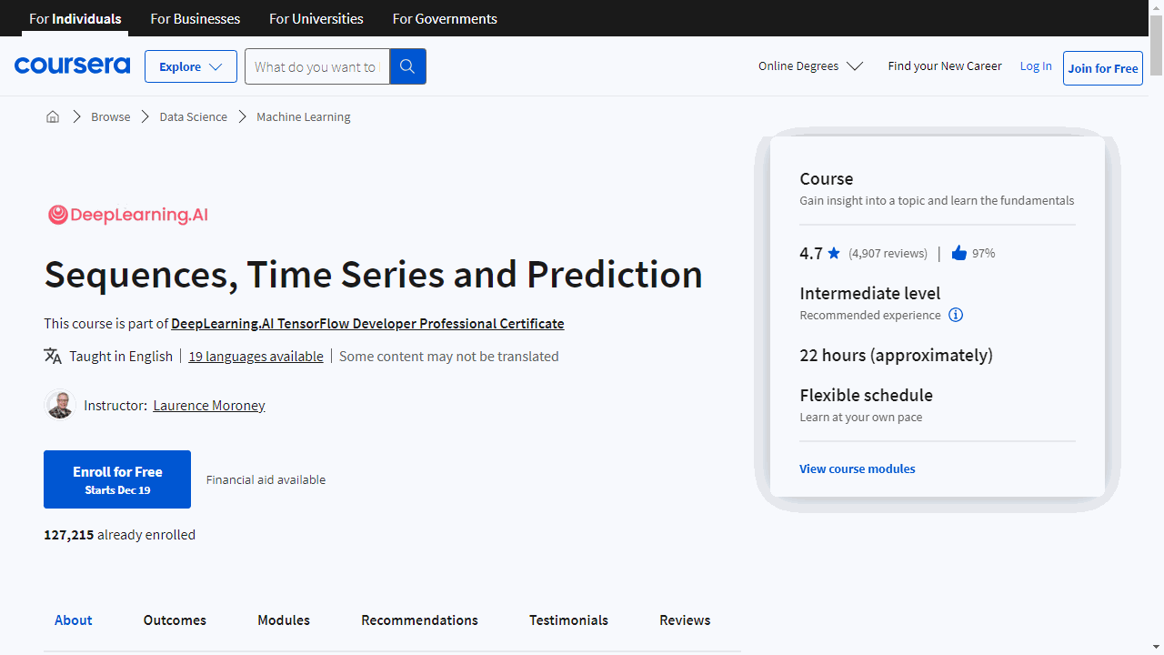 Sequences, Time Series and Prediction
