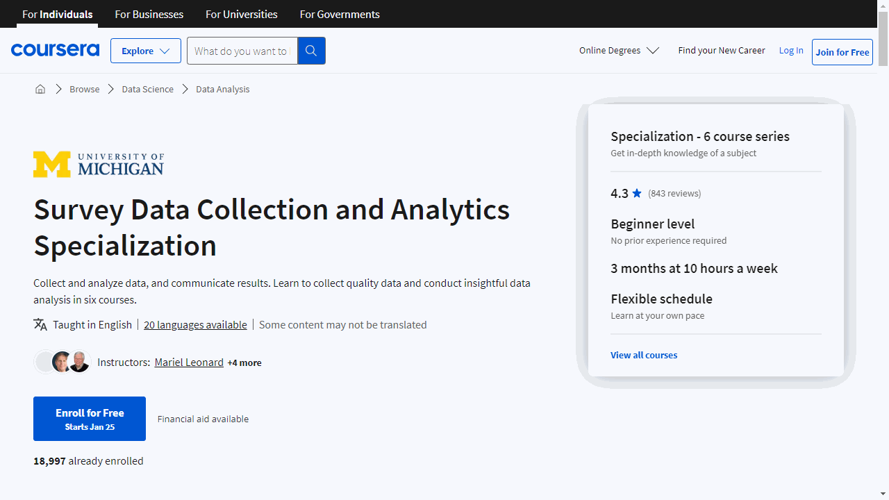 Survey Data Collection and Analytics Specialization