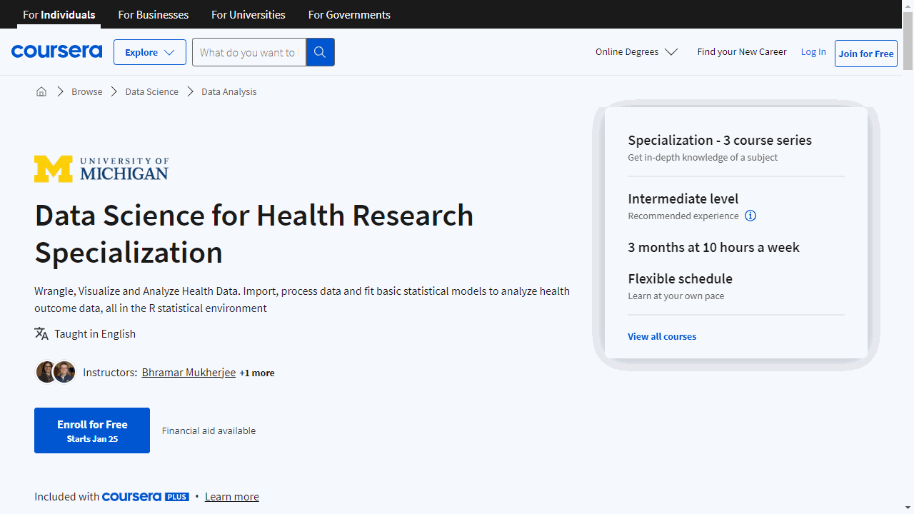 Data Science for Health Research Specialization