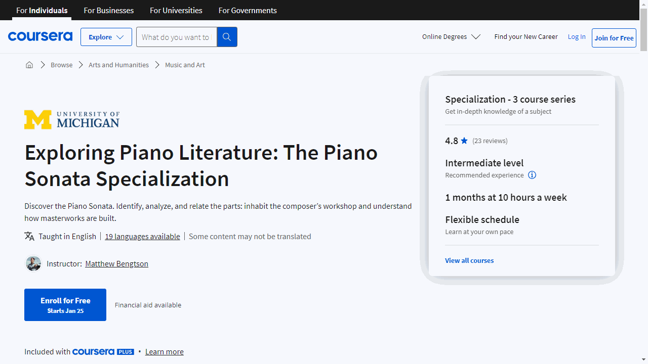 Exploring Piano Literature: The Piano Sonata Specialization