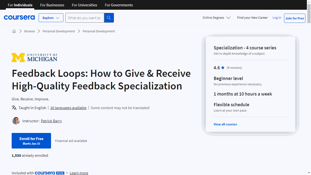 Feedback Loops: How to Give &amp; Receive High-Quality Feedback Specialization