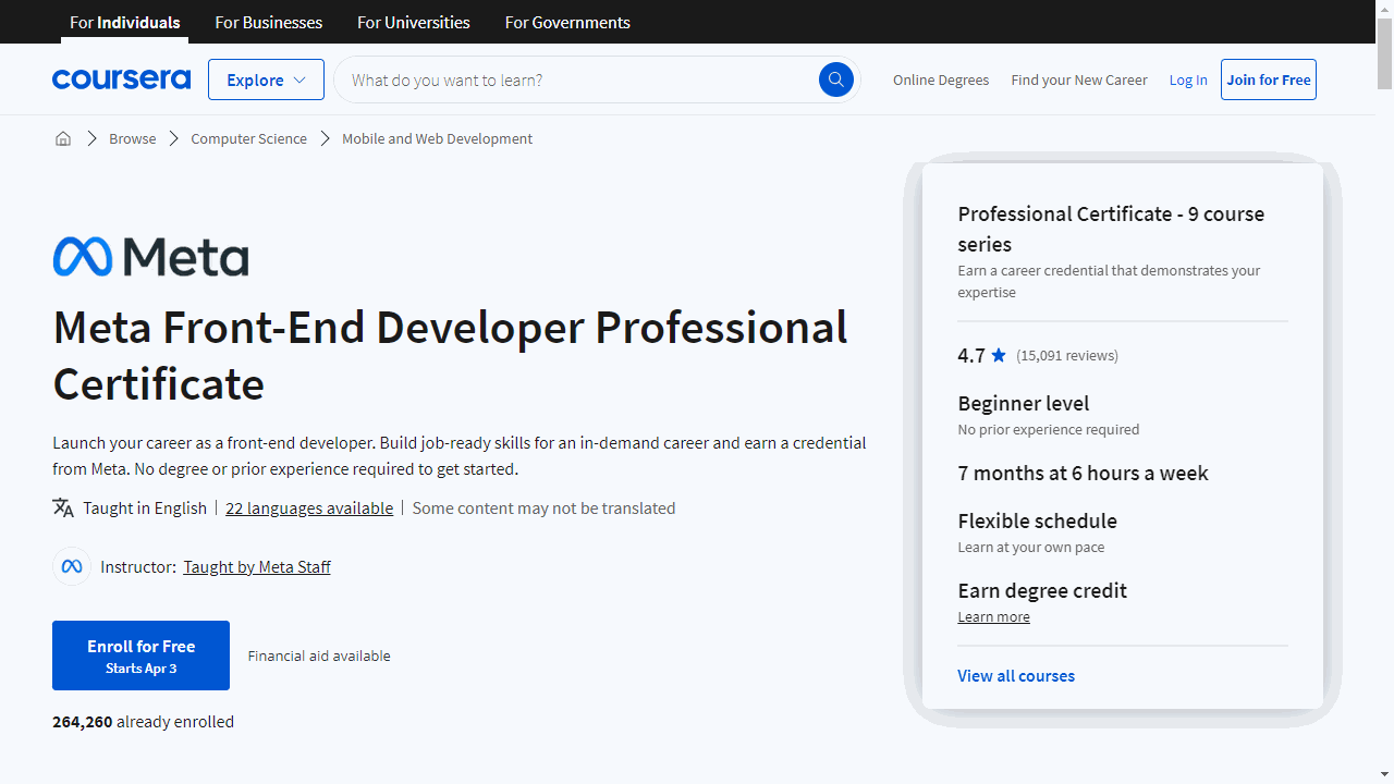Meta Front-End Developer Professional Certificate