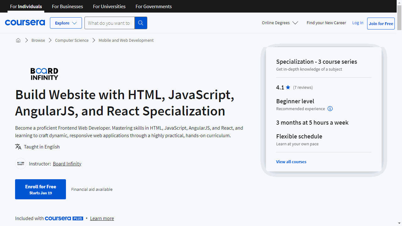 Build Website with HTML, JavaScript, AngularJS, and React Specialization