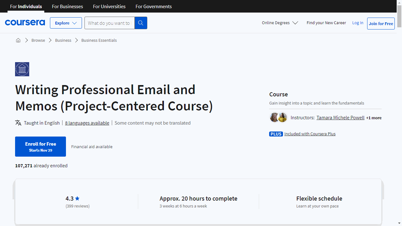 Writing Professional Email and Memos (Project-Centered Course)