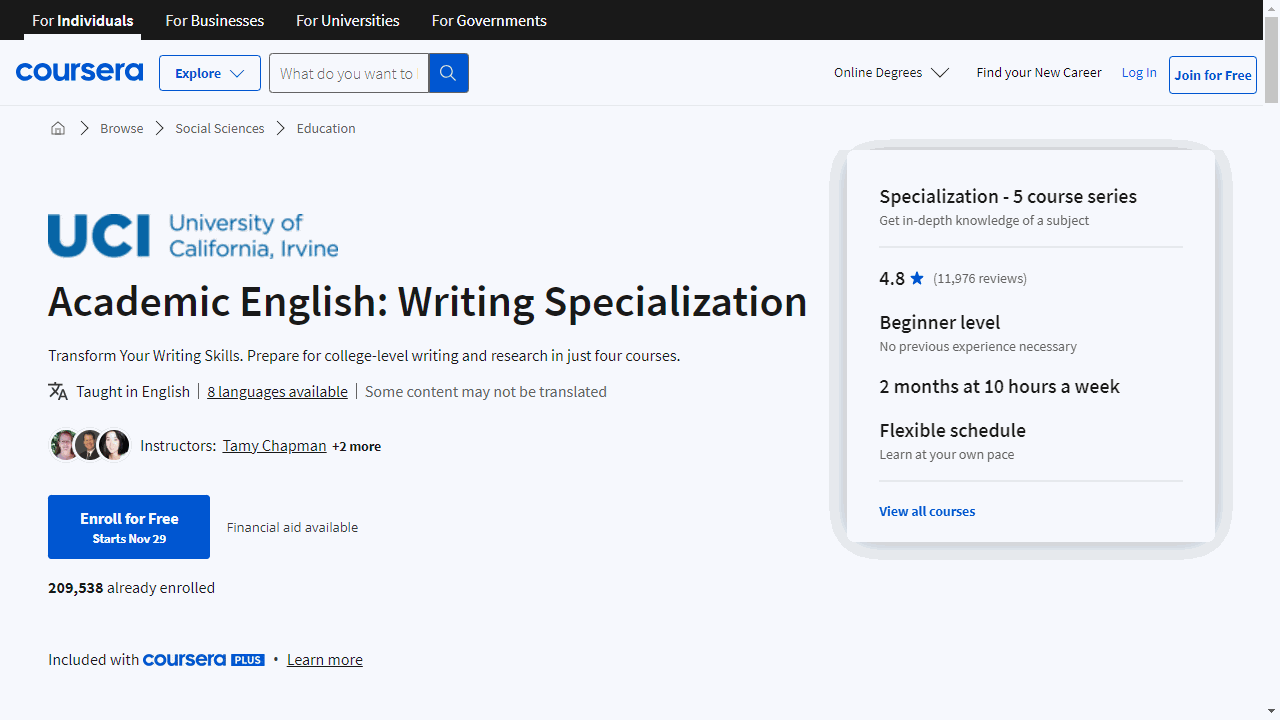 Academic English: Writing Specialization