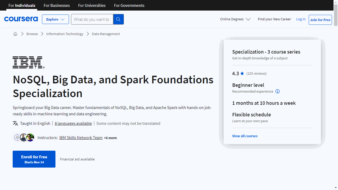 NoSQL, Big Data, and Spark Foundations Specialization