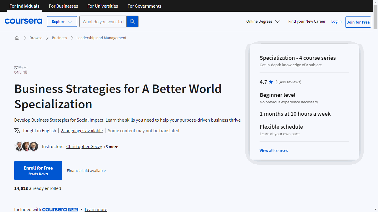 Business Strategies for A Better World Specialization