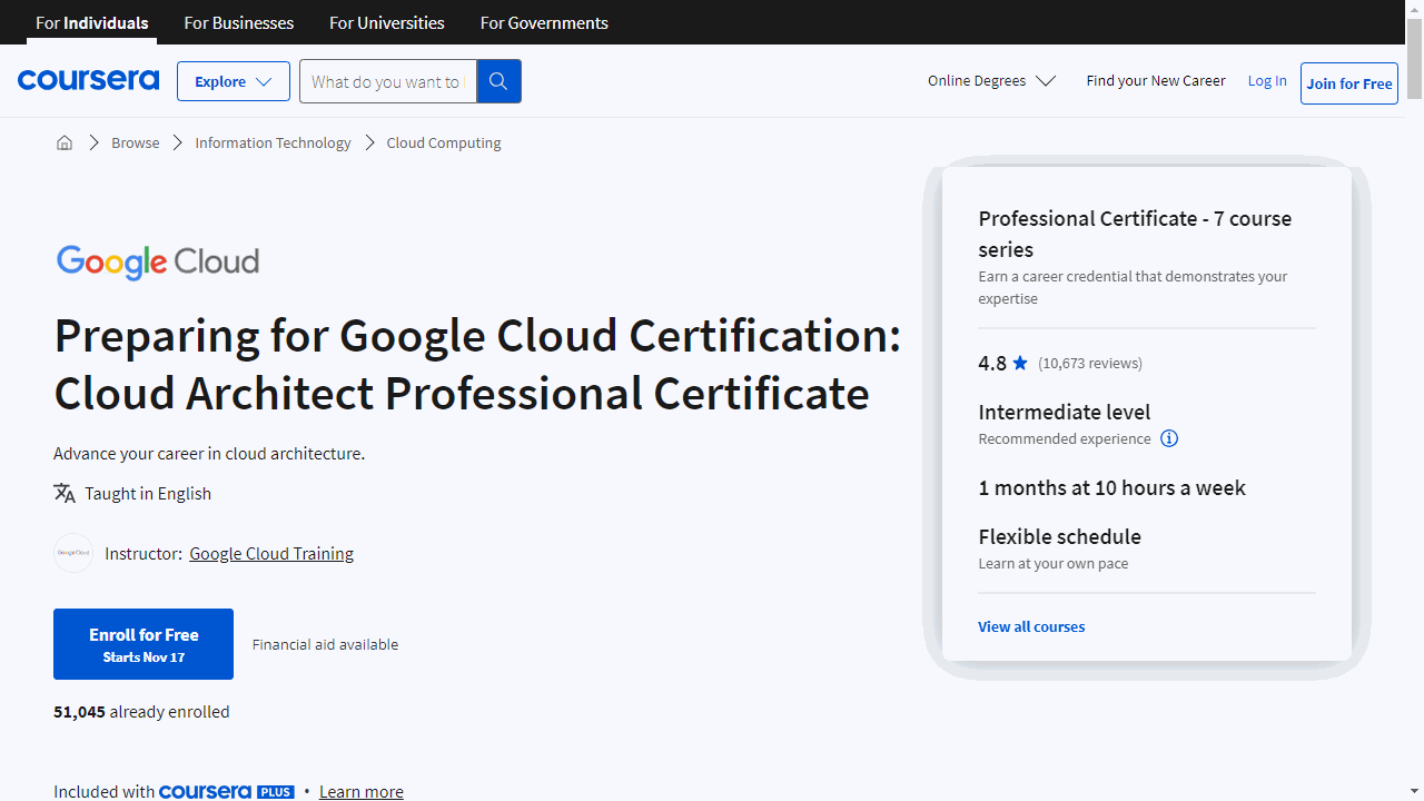 Cloud Architect Professional Certificate