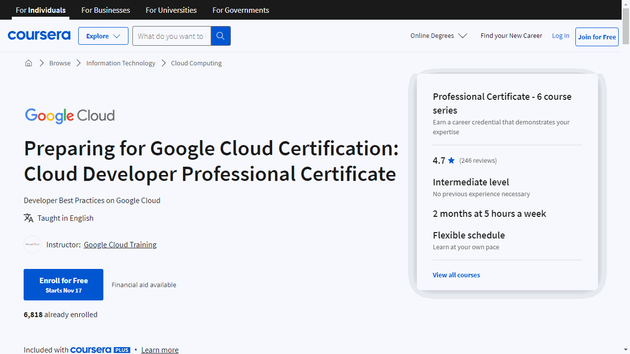 Preparing for Google Cloud Certification: Cloud Developer Professional Certificate