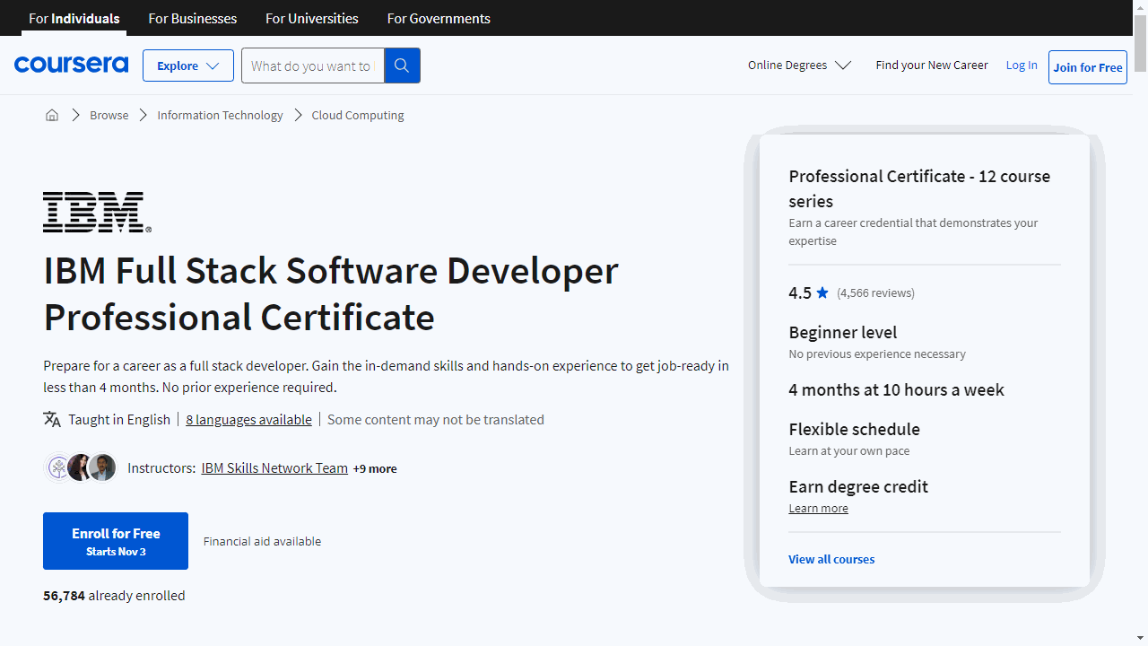 IBM Full Stack Software Developer Professional Certificate