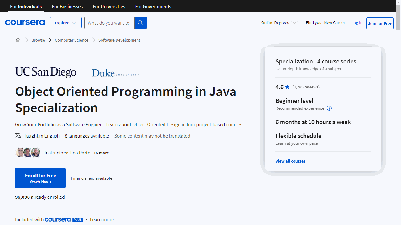 Object Oriented Programming in Java Specialization