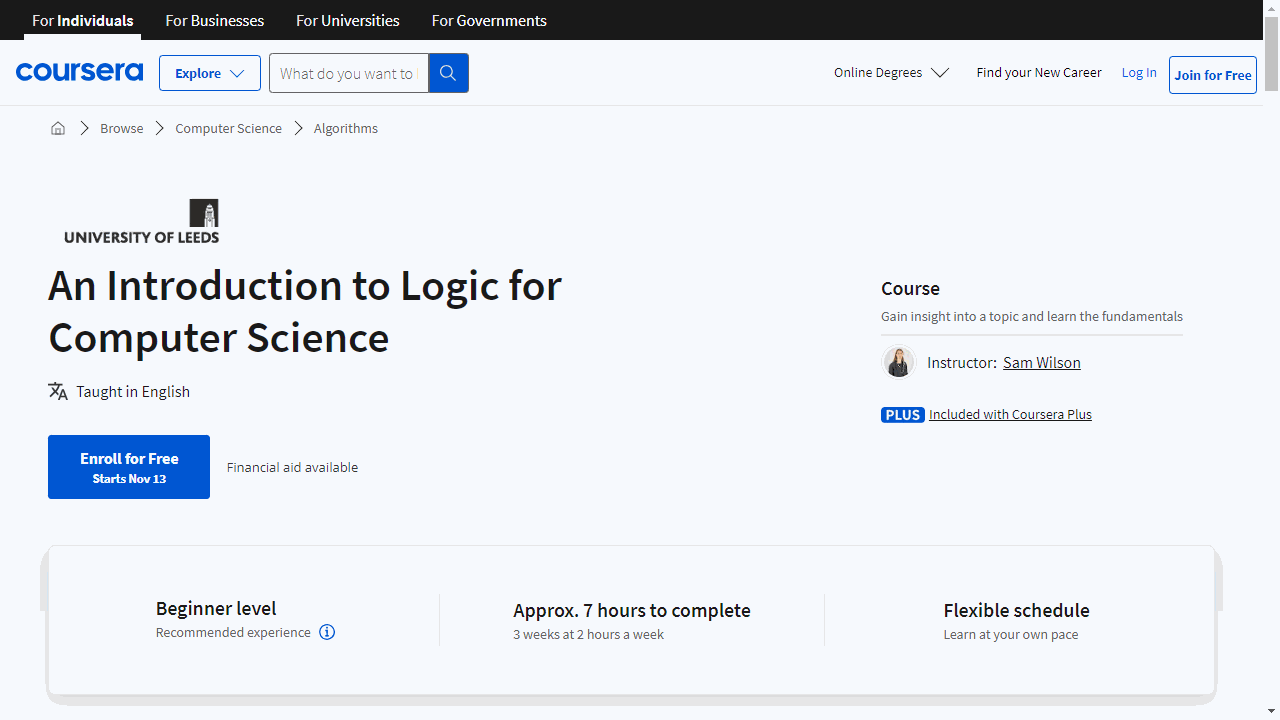 An Introduction to Logic for Computer Science