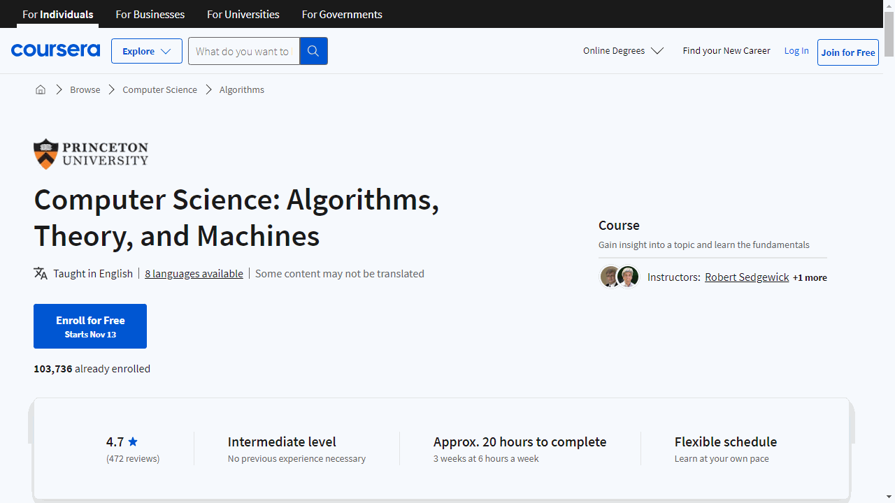 Computer Science:  Algorithms, Theory, and Machines