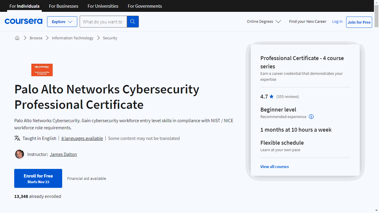 Palo Alto Networks Cybersecurity Professional Certificate