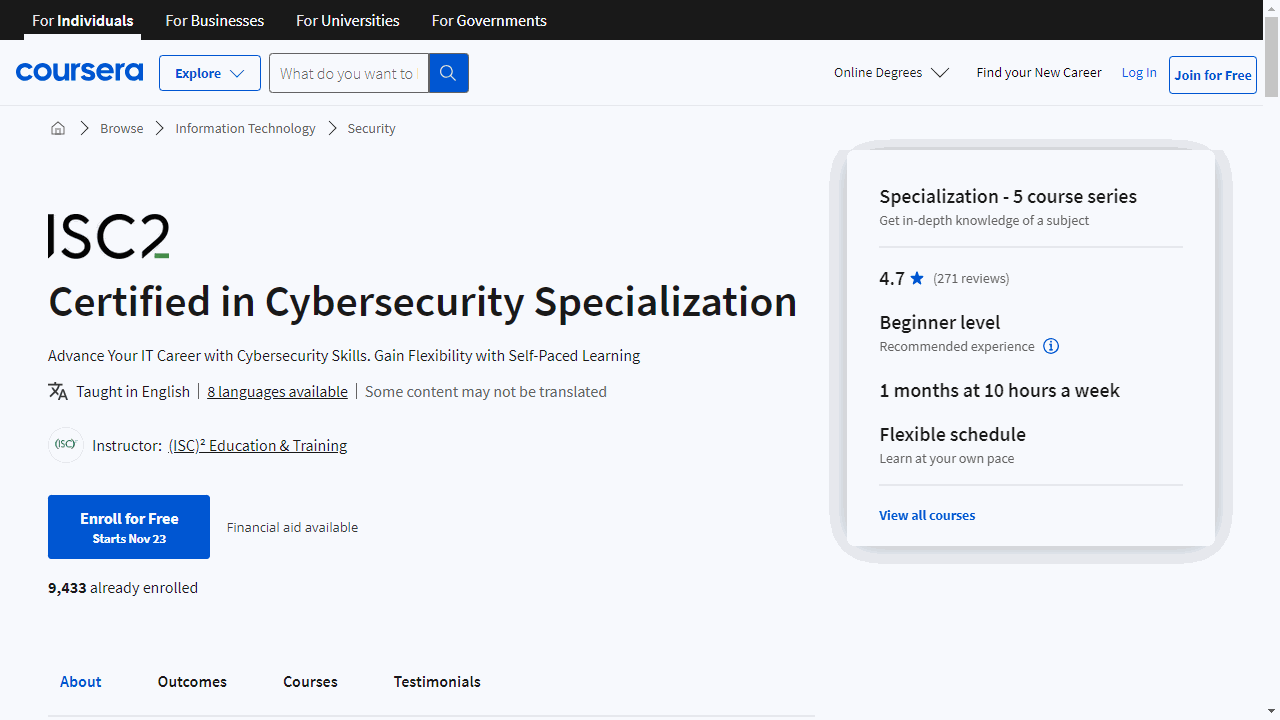 Certified in Cybersecurity Specialization