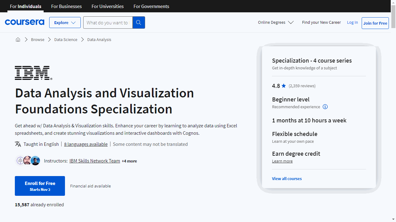 Data Analysis and Visualization Foundations Specialization