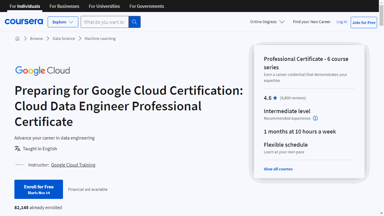 Preparing for Google Cloud Certification: Cloud Data Engineer Professional Certificate