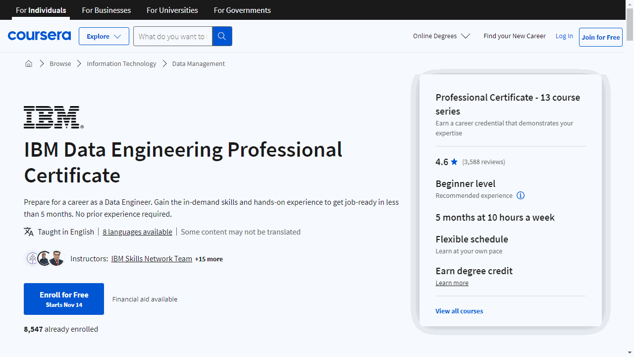IBM Data Engineering Professional Certificate