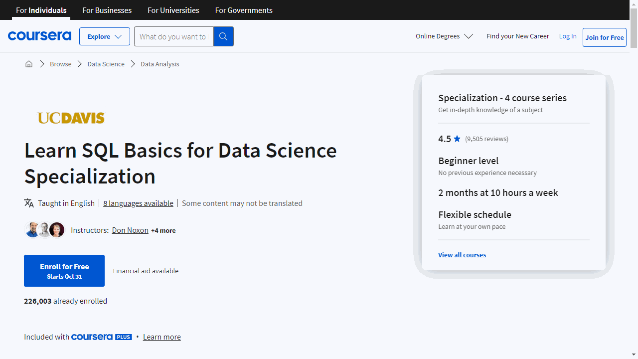 Learn SQL Basics for Data Science Specialization