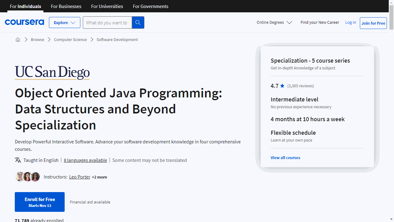 Object Oriented Java Programming: Data Structures and Beyond Specialization