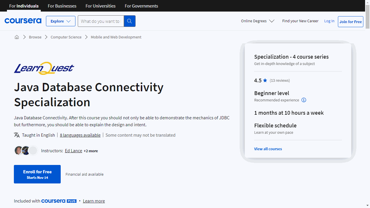 Java Database Connectivity Specialization
