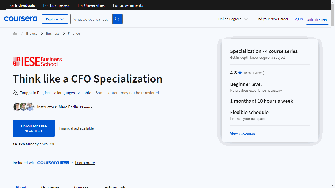 Think like a CFO Specialization