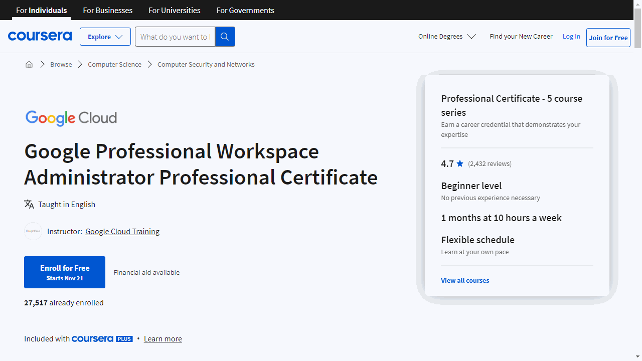 Google Professional Workspace Administrator Professional Certificate