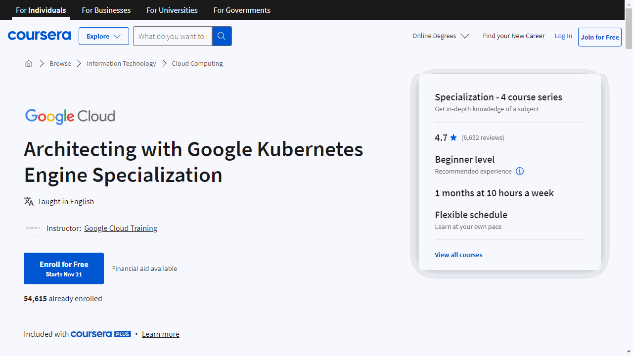 Architecting with Google Kubernetes Engine Specialization