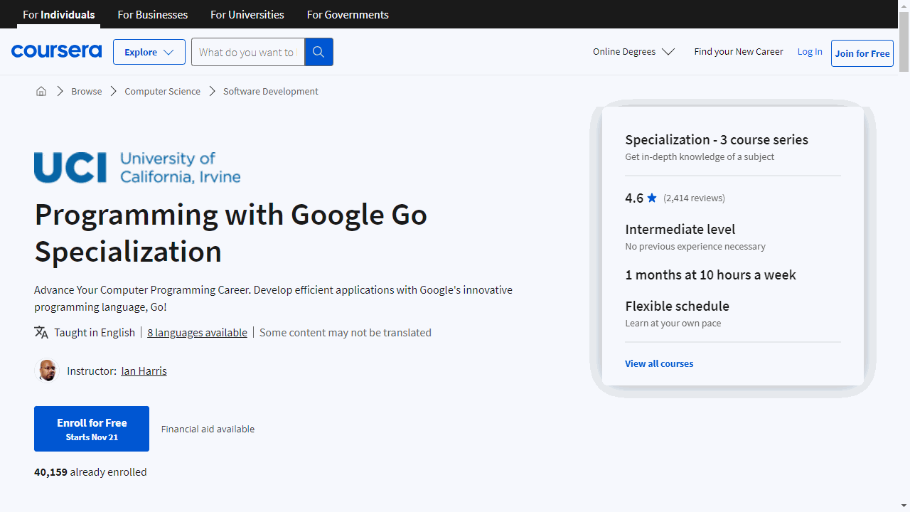 Programming with Google Go Specialization