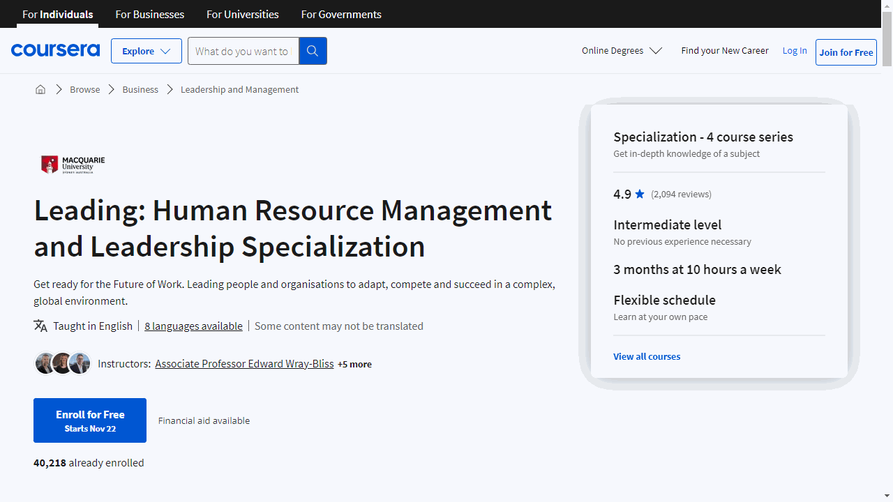 Leading: Human Resource Management and Leadership Specialization