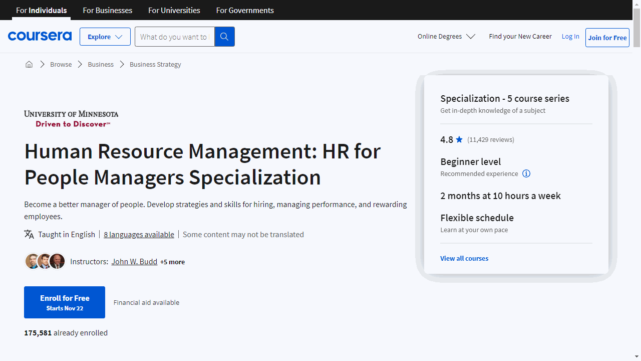Human Resource Management: HR for People Managers Specialization