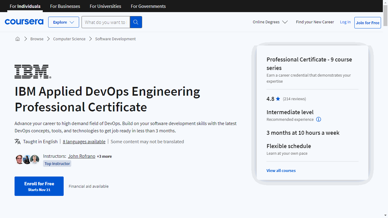 IBM Applied DevOps Engineering Professional Certificate